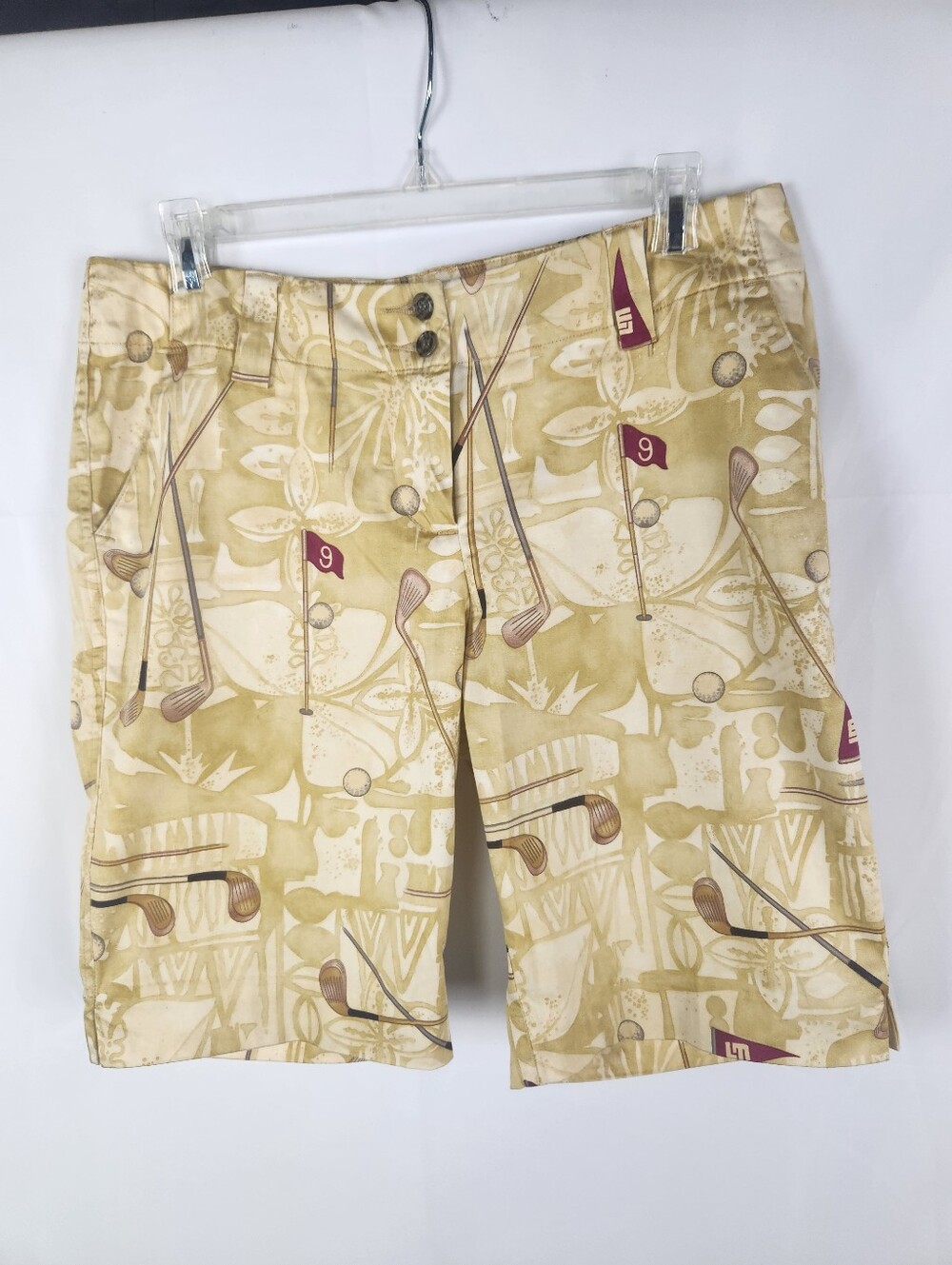 Loudmouth Golf Niblick Bermuda Shorts Women 8 Golf Club Print Golfcore Preppy